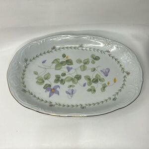 Tienshan Fine China  Serving Platter Pink Rose Purple Orchid Textured Porcelain